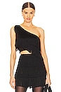 view 1 of 4 Spliced Cropped One Shoulder Fringe Top in Black