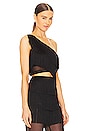 view 2 of 4 Spliced Cropped One Shoulder Fringe Top in Black