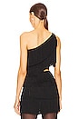 view 3 of 4 Spliced Cropped One Shoulder Fringe Top in Black