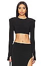 view 1 of 4 Cropped Shoulder Pad Long Sleeve Crew Top in Black
