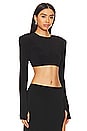 view 2 of 4 Cropped Shoulder Pad Long Sleeve Crew Top in Black