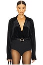 view 1 of 5 Super Oversized Velvet Boyfriend Shirt Bodysuit in Black