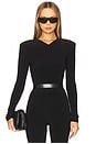 view 1 of 4 Long Sleeve Shoulder Pad V Neck Top in Black