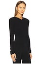 view 2 of 4 Long Sleeve Shoulder Pad V Neck Top in Black