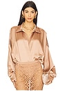 view 1 of 5 Super Oversized Boyfriend Neck Shirt Bodysuit in Cappuccino