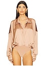 view 2 of 5 Super Oversized Boyfriend Neck Shirt Bodysuit in Cappuccino