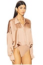 view 3 of 5 Super Oversized Boyfriend Neck Shirt Bodysuit in Cappuccino