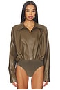 view 2 of 5 Super Oversized Boyfriend Shirt Bodysuit in Bark