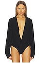 view 2 of 5 Hooded Super Oversized Boyfriend Shirt Bodysuit in Black