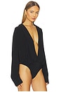 view 3 of 5 Hooded Super Oversized Boyfriend Shirt Bodysuit in Black