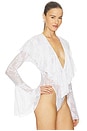 view 3 of 5 Long Sleeve Deep V Ruffle Bodysuit in Snow White