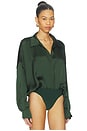 view 3 of 5 Super Oversized Boyfriend Shirt Bodysuit in Dark Emerald