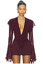 view 1 of 5 Long Sleeve Deep V Ruffle Bodysuit in Plum