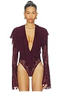 view 2 of 5 Long Sleeve Deep V Ruffle Bodysuit in Plum