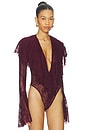 view 3 of 5 Long Sleeve Deep V Ruffle Bodysuit in Plum