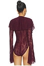 view 4 of 5 Long Sleeve Deep V Ruffle Bodysuit in Plum