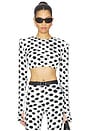 view 1 of 4 Cropped Long Sleeve Shoulder Pad Top in Paint Dot