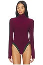 view 2 of 5 Side Stripe Turtleneck Bodysuit in Plum & Dark Emerald