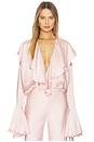 view 1 of 5 LONG SLEEVE DEEP V RUFFLE ボディスーツ in Ballet Pink