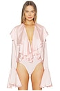 view 2 of 5 LONG SLEEVE DEEP V RUFFLE ボディスーツ in Ballet Pink