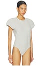 view 3 of 5 Cap Sleeve Bomber Bodysuit in Light Heather Grey