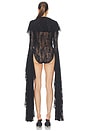 view 5 of 4 COMBINAISON BODY À MANCHES XL, DÉCOLLETÉ PLONGEANT ET VOLANTS in Black & Dark Nude Mesh