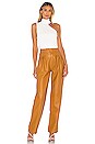 view 4 of 4 Britt Pleated Vegan Leather Trouser in Caramel