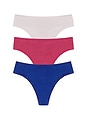 view 1 of 2 Bliss Bare Cotton Thong 3-pack in Dark Cobalt, Mist Orchid, & Vintage Cherry