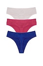 view 2 of 2 Bliss Bare Cotton Thong 3-pack in Dark Cobalt, Mist Orchid, & Vintage Cherry
