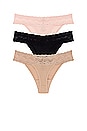 view 2 of 6 Bliss Perfection Thong 3 Pack in Cameo Rose, Black, & Cafe