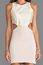 view 5 of 6 2 Tone Cut Out Dress in Taupe Shimmer/Taupe in Taupe Shimmer & Taupe