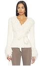 view 1 of 4 GILET À FRANGES KNIT FRINGE V-NECK CARDIGAN in Bone