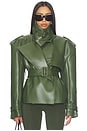 view 1 of 5 Faux Leather Short Trench in Dark Olive