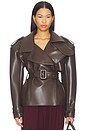 view 1 of 5 Faux Leather Belted Trench in Dark Chocolate