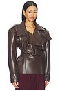 view 2 of 5 Faux Leather Belted Trench in Dark Chocolate
