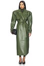 view 1 of 4 Double Collar Faux Leather Trench Coat in Dark Olive