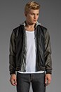 view 2 of 6 Varsity Hooded Leather Jacket in Black/Grey in Black & Grey
