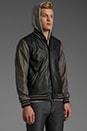 view 3 of 6 Varsity Hooded Leather Jacket in Black/Grey in Black & Grey