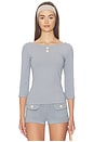 view 1 of 4 3/4 Boat Neck Top in Light Blue Grey