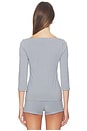 view 3 of 4 3/4 Boat Neck Top in Light Blue Grey
