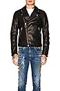 view 3 of 6 CHAQUETA MOTERA DE CUERO in Black & Fuchsia