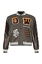 view 1 of 5 Leather Varsity Jacket in Grey & Multi