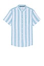 view 1 of 4 Vertical Stripe Short Sleeve Linen Shirt in Blue Moon