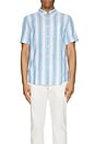 view 4 of 4 Vertical Stripe Short Sleeve Linen Shirt in Blue Moon