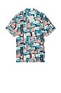 view 1 of 4 All Over Print Postcard Camp Shirt in Blue Wing Teal