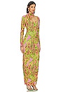 view 2 of 5 Zusi Asymmetrical Gown in Neon Green & Pink Combo