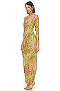 view 3 of 5 Zusi Asymmetrical Gown in Neon Green & Pink Combo