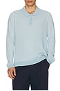 view 3 of 4 Cotton Textured Knit Long Sleeve Polo in Pale Blue