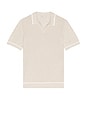 view 4 of 4 Linen Johnny Collar Polo in Stone & White