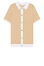 view 1 of 3 COTTON TEXTURED BUTTON UP SHIRT YS2 in Beige & White